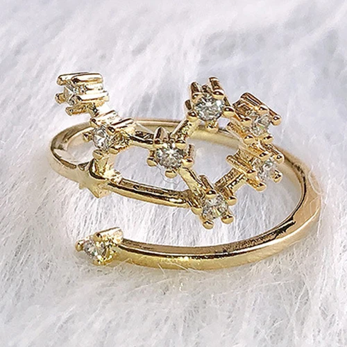 Light Gold Aquarius ZHOUYANG кольца для женщин дизайн милые романтические 12 Созвездие Регулируемые кольца на палец микро-инкрустированные цирконием ювелирные изделия KCR081 - Цвет основного камня: Light Gold Aquarius