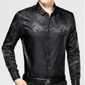 Новое поступление, мужские шелковые тонкие рубашки, для мужчин, деловые, классические, с цветочным принтом, мужские топы, весна для отдыха, с длинным рукавом