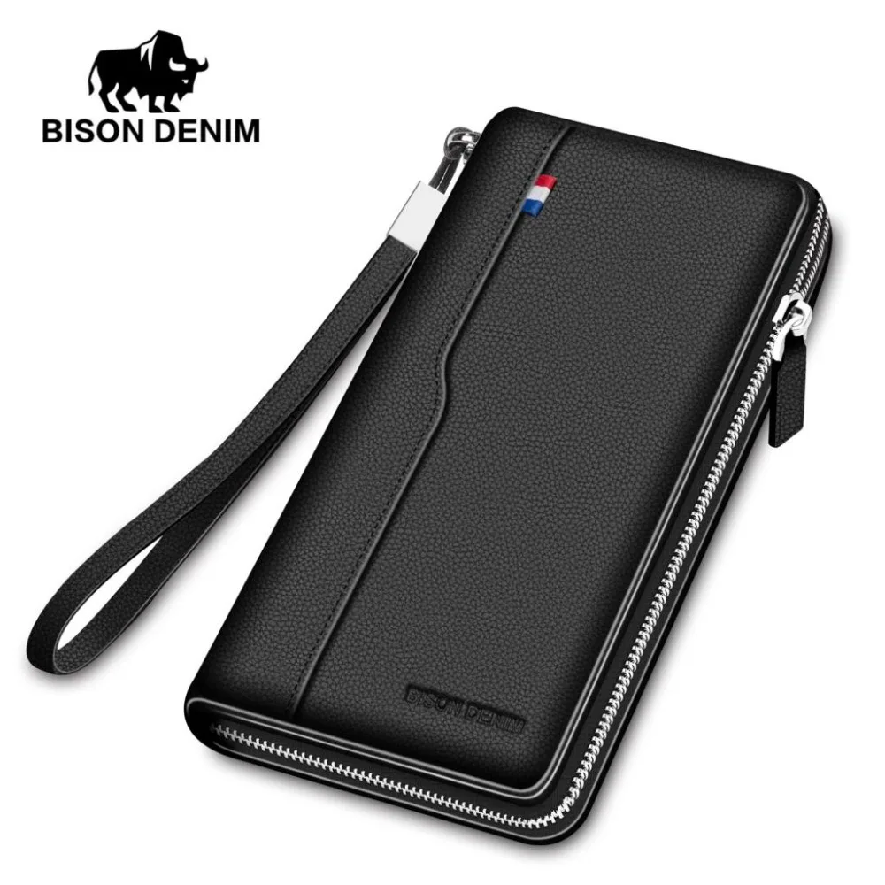 Модные брендовые мужские кошельки BISON DENIM бумажники большой вместимости из