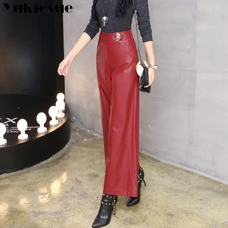 Брюки женские широкие из искусственной кожи|leather pants female|casual womenwide leg |