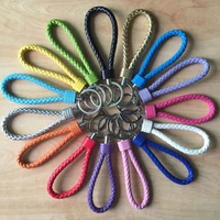 mix 15pcs pu leather strap keychain weave rope keyring woven cord key chain holder pendant for backpack jewerly accessories