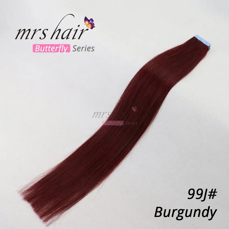 MRS HAIR лента для наращивания человеческих волос 1"-24" не Реми волосы на ленте ПУ кожа Уток Бесшовные человеческие волосы 20 шт - Цвет: # 99J