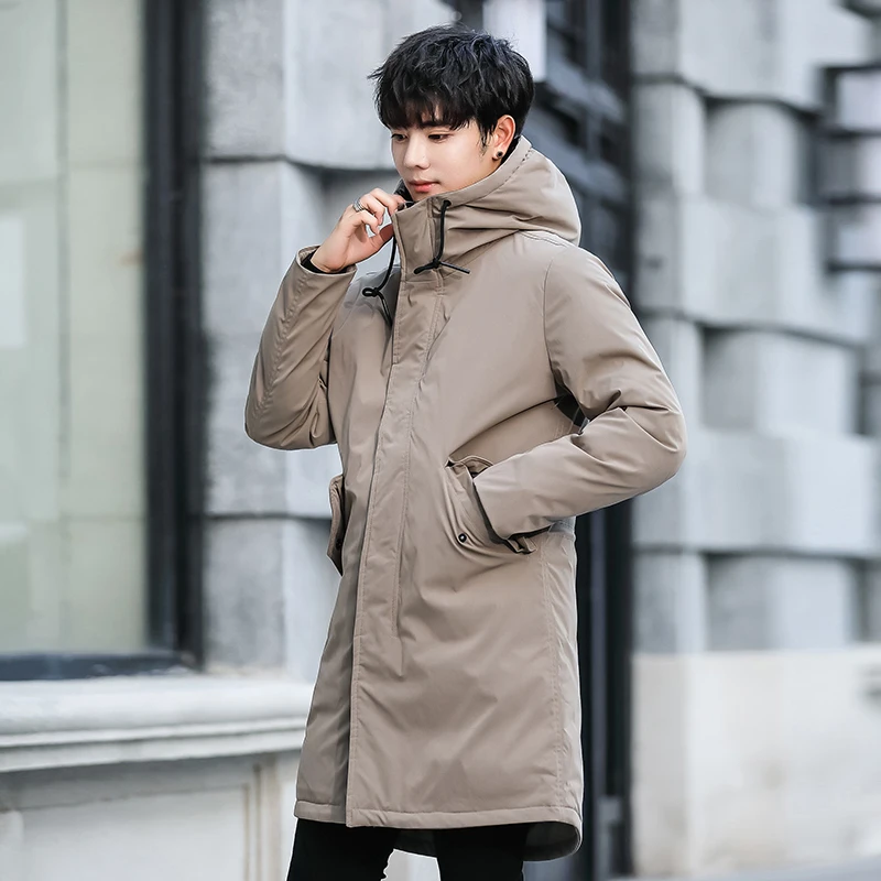 2018 Новое поступление зимние стильные мужские однотонные пуховые пальто для