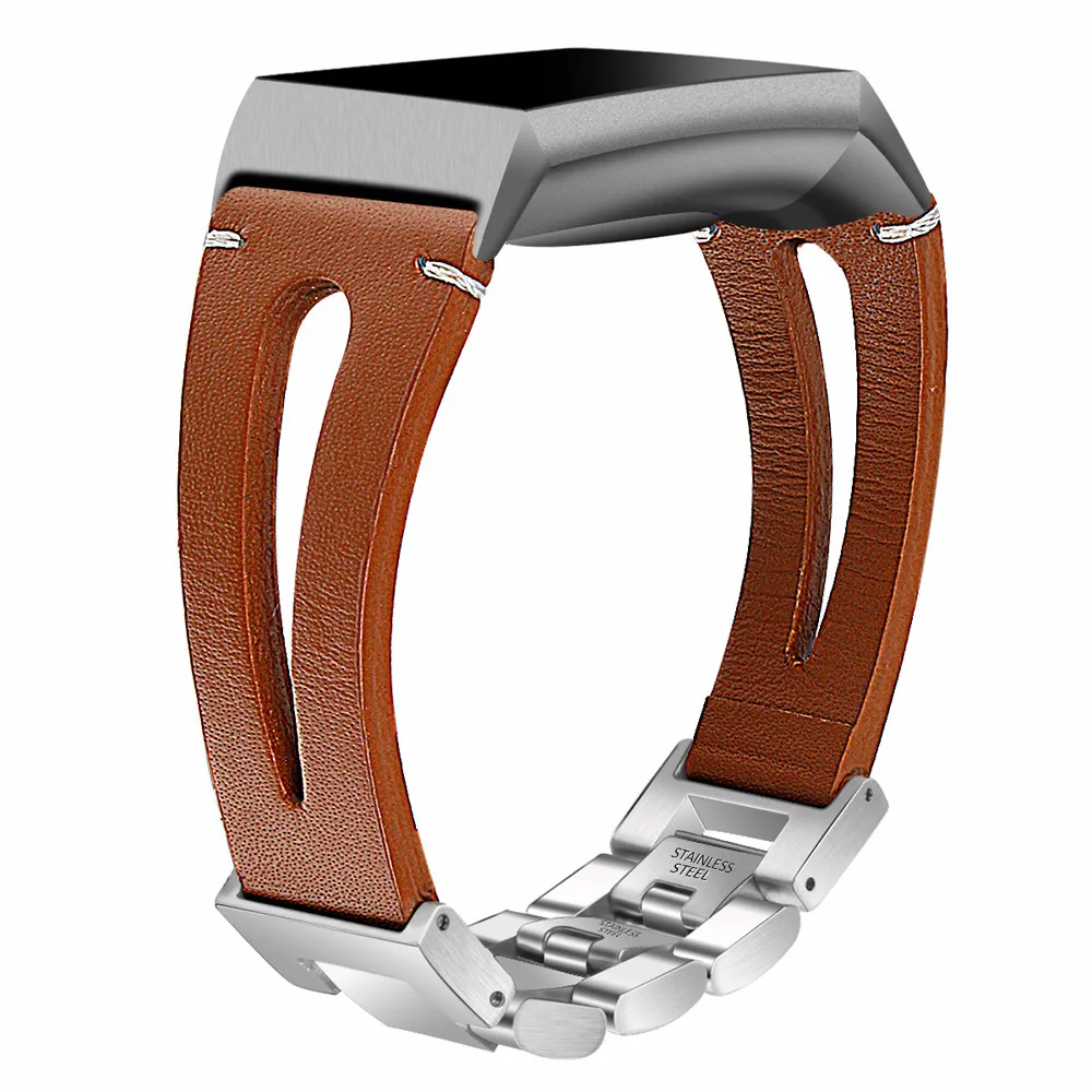 Новая кожа + нержавеющая сталь Замена кожаный браслет ремешок для Fitbit Charge 3