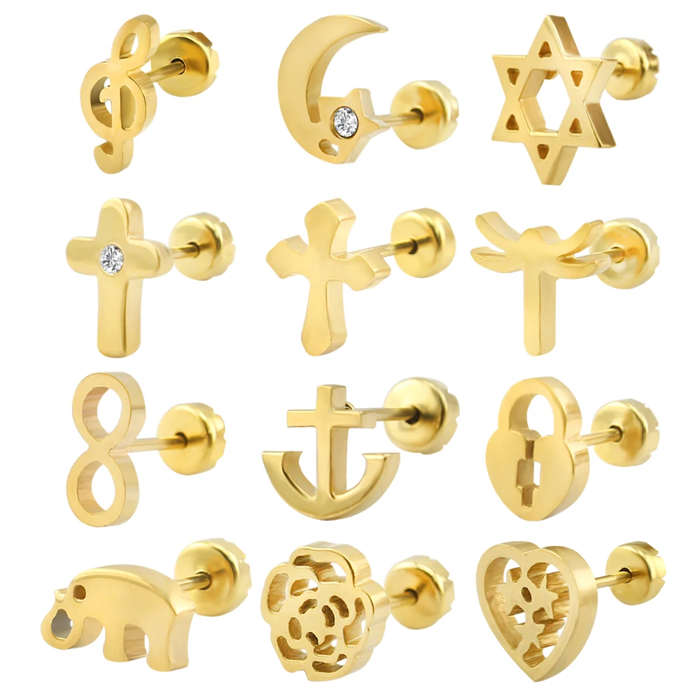 Женские серьги-гвоздики из нержавеющей стали золотистые/Серебристые в