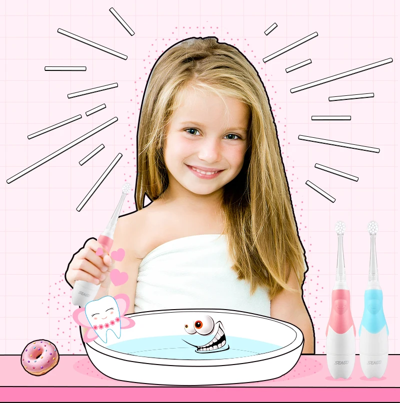 Seago Kids Electric Toothbrush Sonic Battery With Led Light Oral Hygiene 3 Pcs Brush Heads Dental Hygiene Replacement Sg513