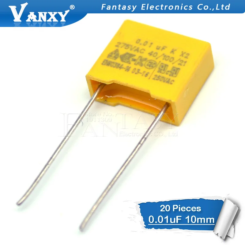 20шт 0 01 мкФ конденсатор X2 275VAC Pitch 10 мм полипропиленовая пленка 10NF|capacitor x2|0.01uf capacitorx2