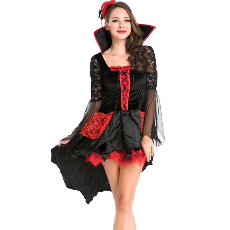 Готический злой вампир костюм сексуальный для взрослых Хэллоуин сетка кружева