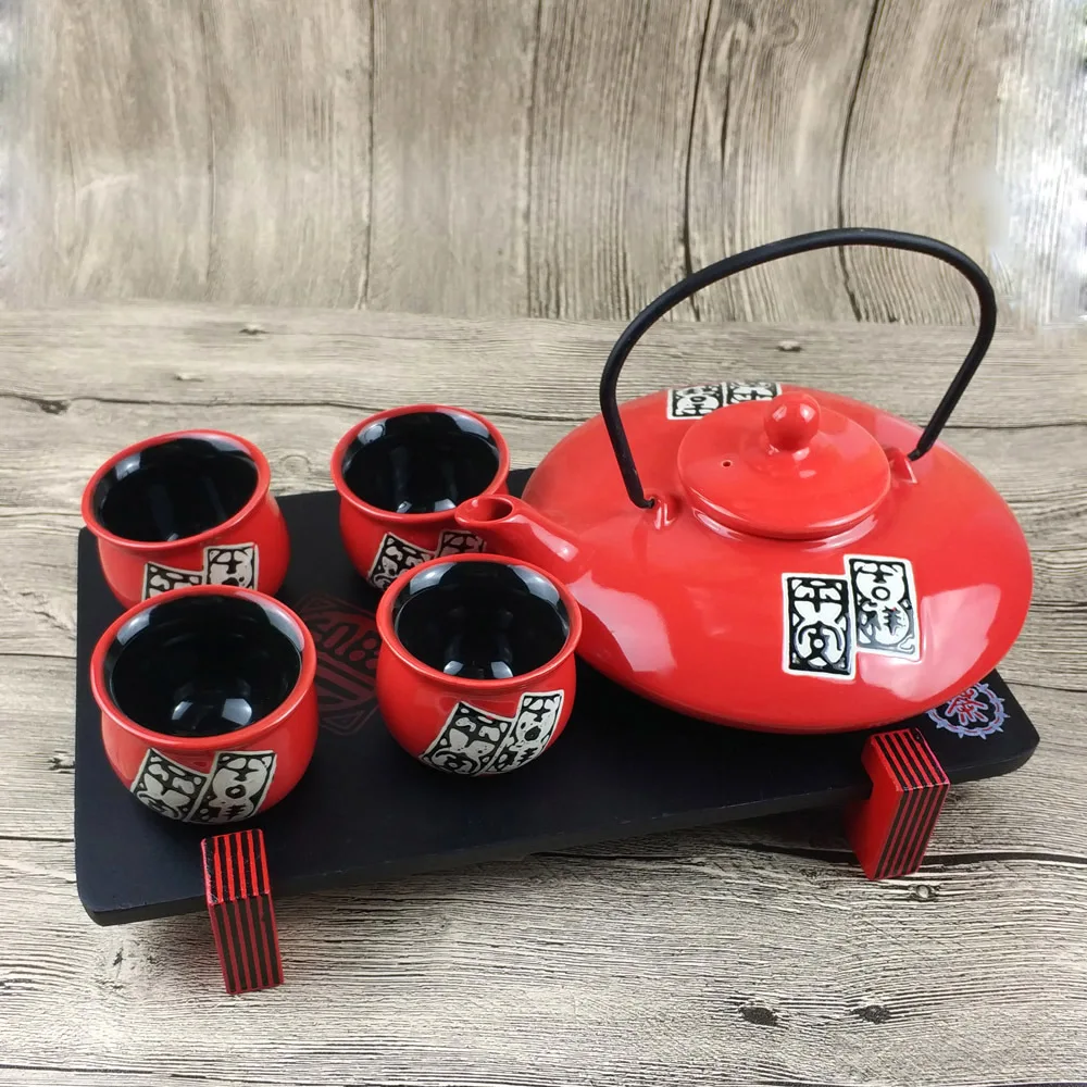 

Japanese style ceramics kung fu tea set creative red set teapot wedding supplies tea cup pot tray Chinese newlywed gift
