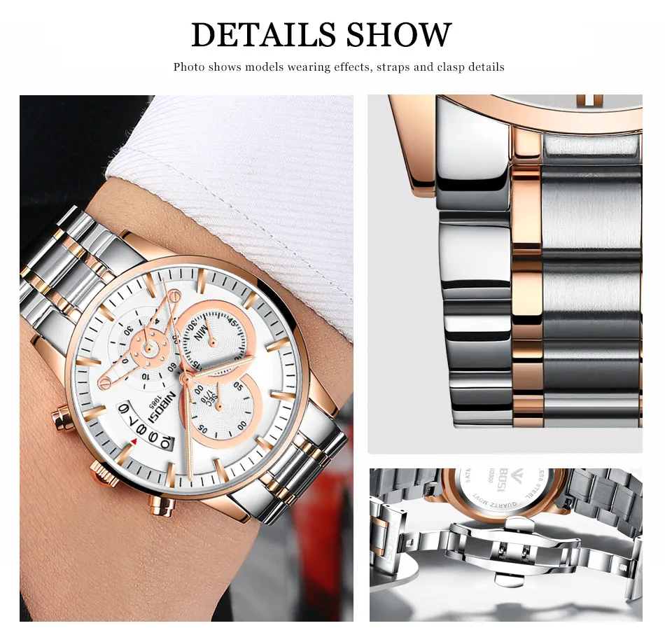 NIBOSI Топ бренд класса люкс модные мужские часы кварцевые хронограф Relogio Masculino 30 м