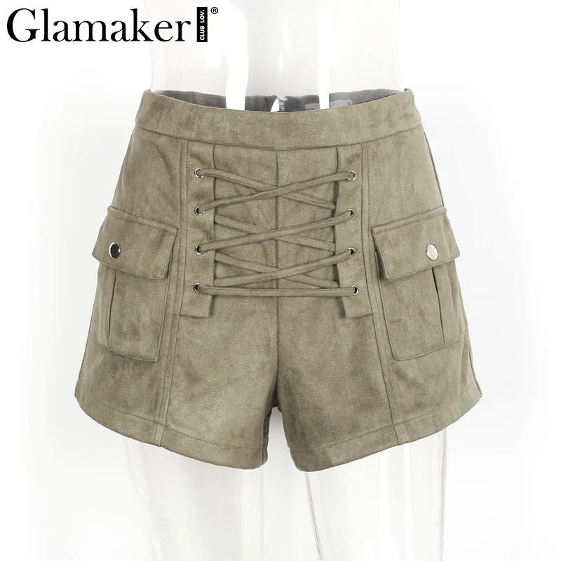 Женские замшевые шорты Glamaker элегантные свободные на молнии с высокой талией и