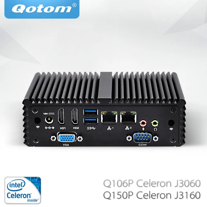 Бесплатная доставка Qotom Мини ПК с Celeron J3060 J3160 безвентиляторный 2 Lan VGA COM X86 Linux Pfsense