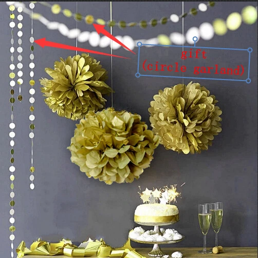 Металлическое золото 10 шт микс 6 &quot/8&quot/10 &quotКруг гирлянды и ткани Pom Poms Цветочные