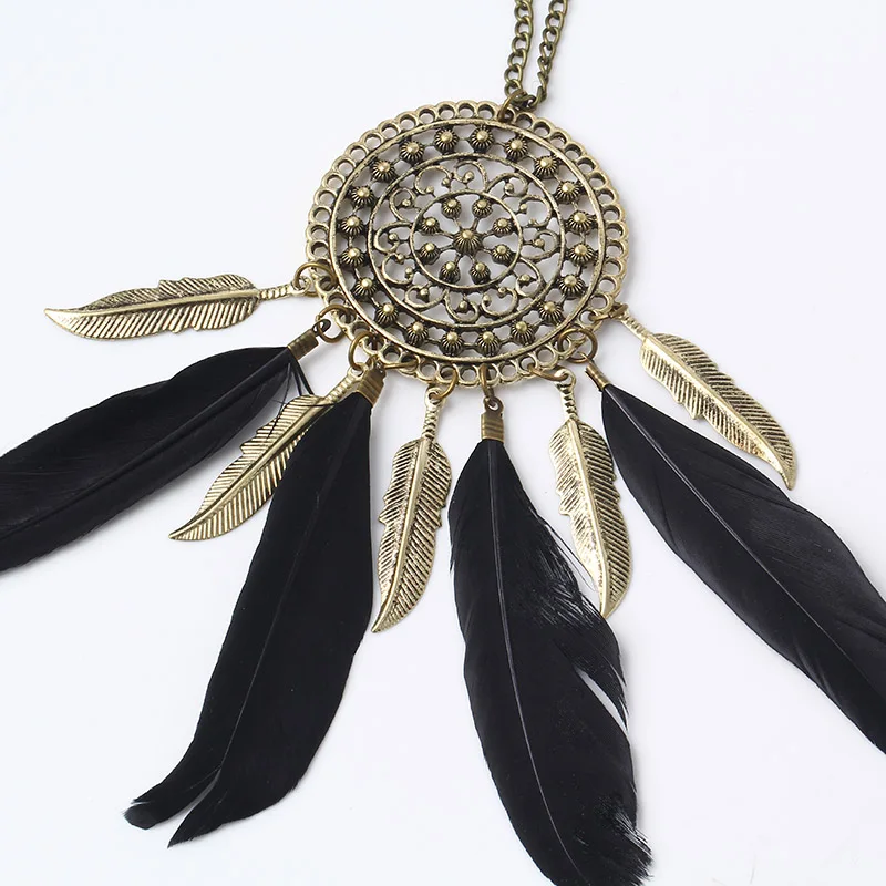 Модные черные ожерелья с подвеской в виде пера длинные цепочки подвески для