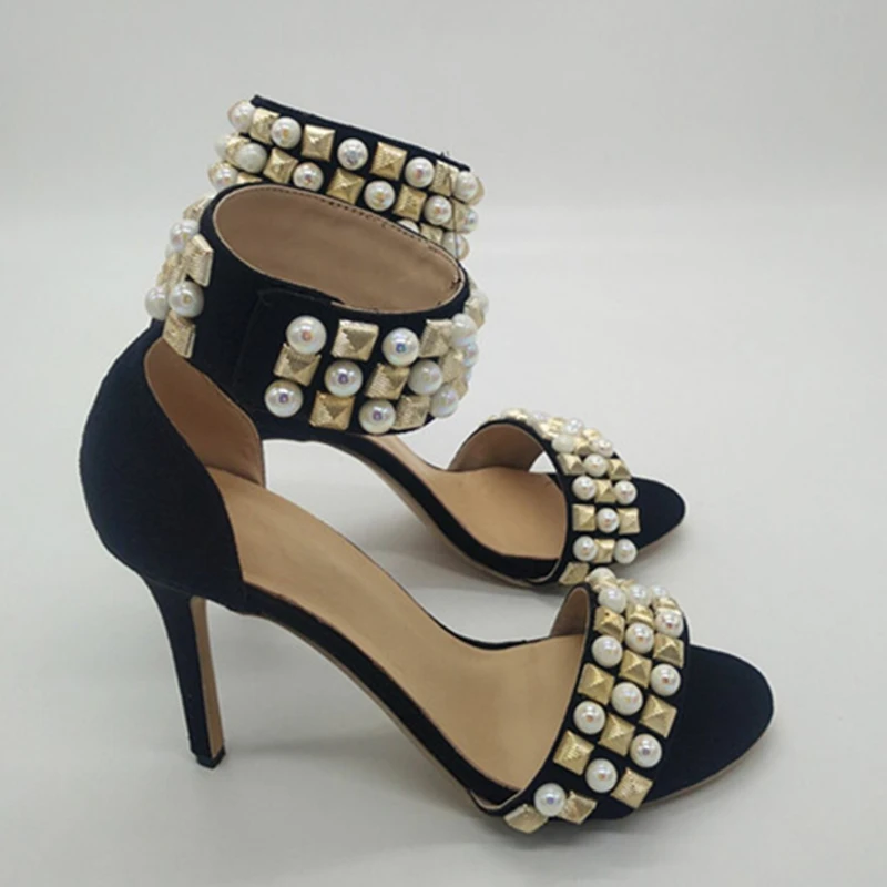 Сандалии женские с ремешком на щиколотке босоножки перламутровыми и зернистыми