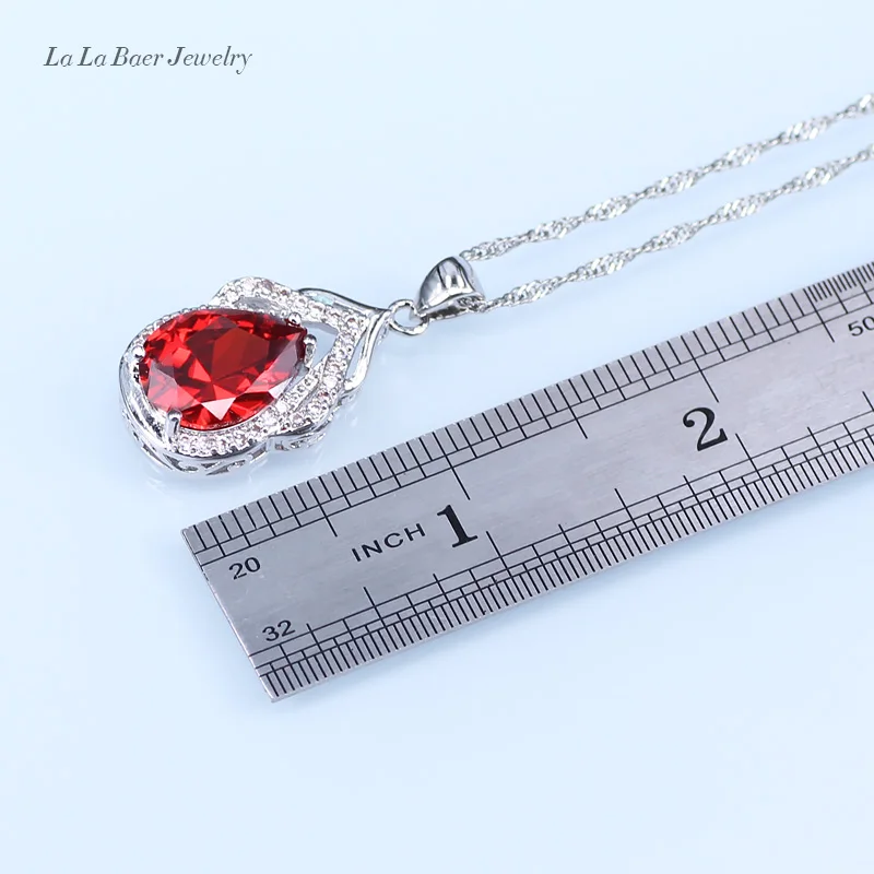 L&ampB Red created Garnet White Zircon Silver Color Jewelry Sets For Women Necklace/Bracelet/Pendant/Earrings/Ring | Украшения и
