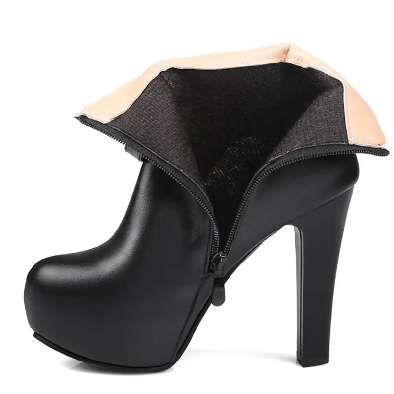 Taoffen Size 32-43 Women High Heels Boots Bowtie Woman's Winter Shoes Fur Ankle Zipper Ladies Short | Обувь