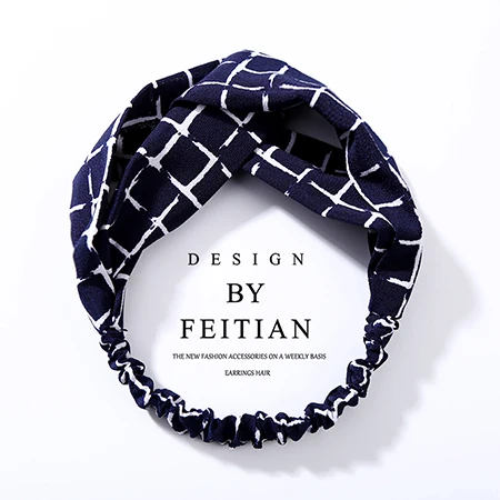 4661 navy plaid Топ бантик Тюрбан повязка Цветочная эластичная повязка на голову обруч для волос в полоску аксессуары для волос для женщин и девочек скрученная завязанная повязка на голову - Цвет: 4661 navy plaid