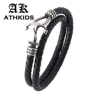 fashion men bracelet charm anchor leather bracelets wrap bracelet mens wristband leather bangles for male pulseras pd756