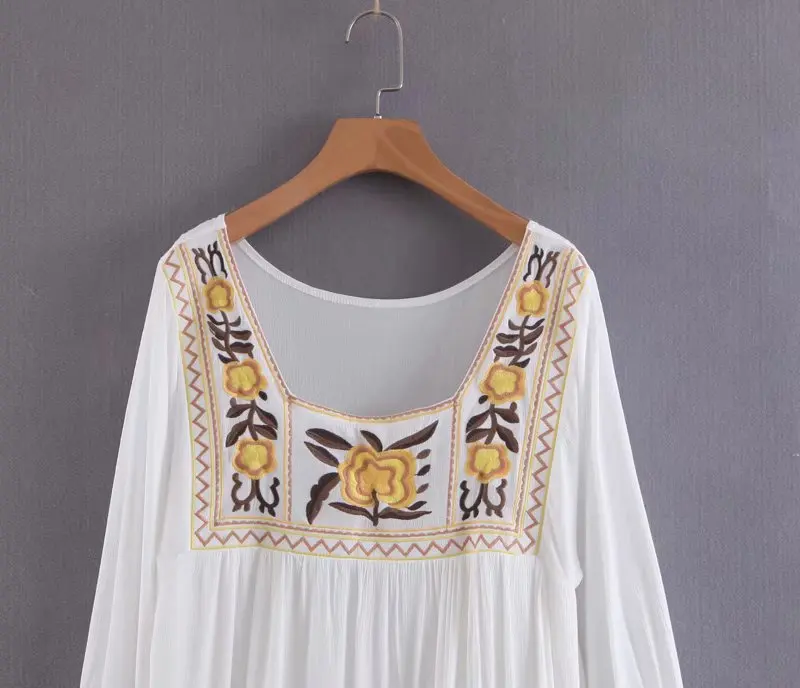 Сексуальные вечерние женские платья с цветочной вышивкой Boho квадратным вырезом