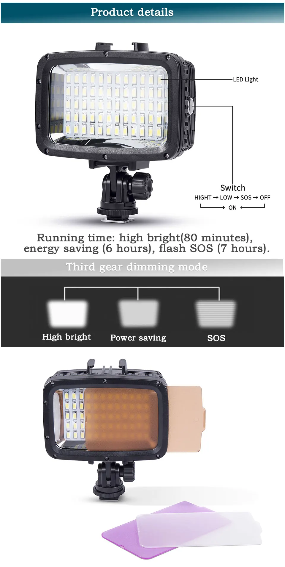 Gopro light 40 М Подводная Водонепроницаемая подводная камера свет лампы с Светодиоды высокой яркости для GoPro Xiao Yi SJCAM Экшн-камера