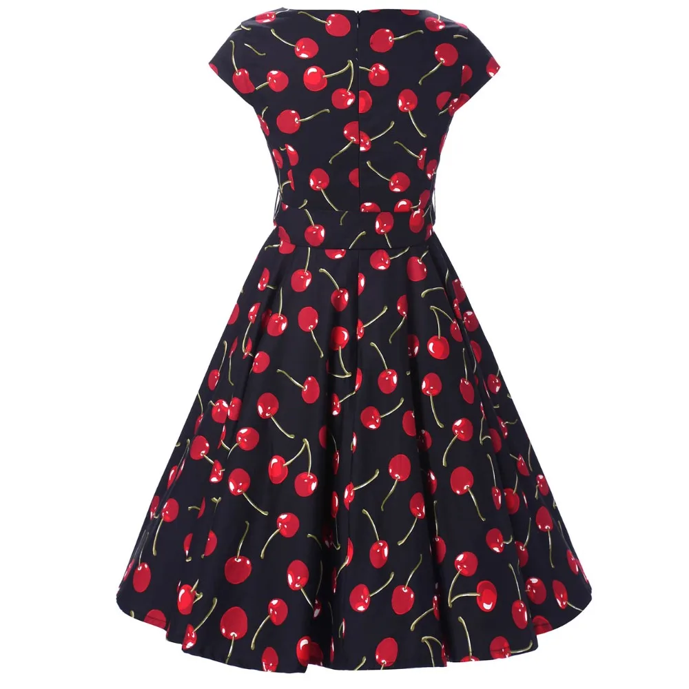 JLI май Новое поступление хлопок вишня женское 50s Свинг платье рокабилли Одри