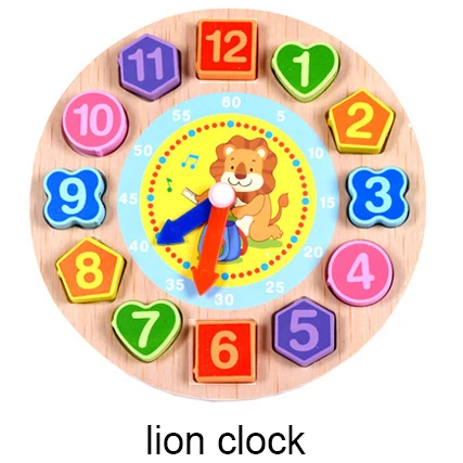 lion clock 1 шт. деревянный блок 3D мультфильм кролик Тигр Лев милые животные цифровые часы геометрическая форма блоки матч Игра Развивающие игрушки для детей - Цвет: lion clock