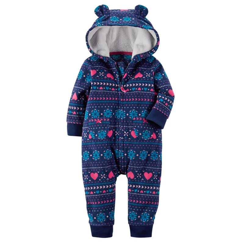 Winter One-piece Long Sleeve Thicken Coral Fleece Infant Baby Rompers Cartoon Jumpsuit Boys Girls Overall Hooded Out clothes | Детская