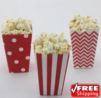 36pcs mix 3 designs red striped polka dot chevron paper popcorn boxes candy buffet snack treat gift retro movie wedding party