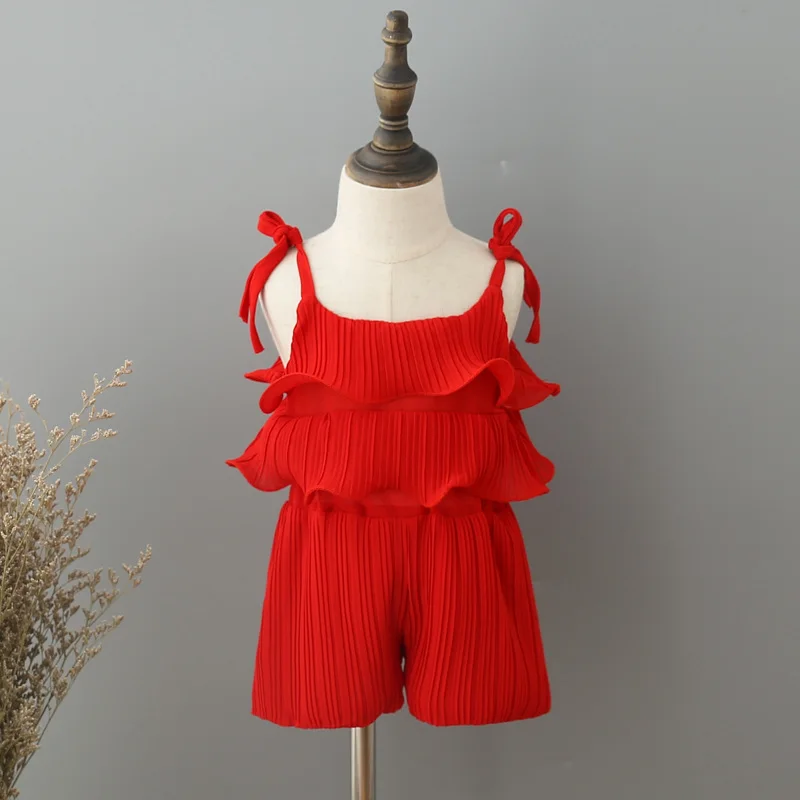 

2019 Summer Girls Sleeveless Tracksuit clothing Set Toddler Off Shoulder Sets kids Clothes Outfits 4yrs Child Cute Chiffon Suits