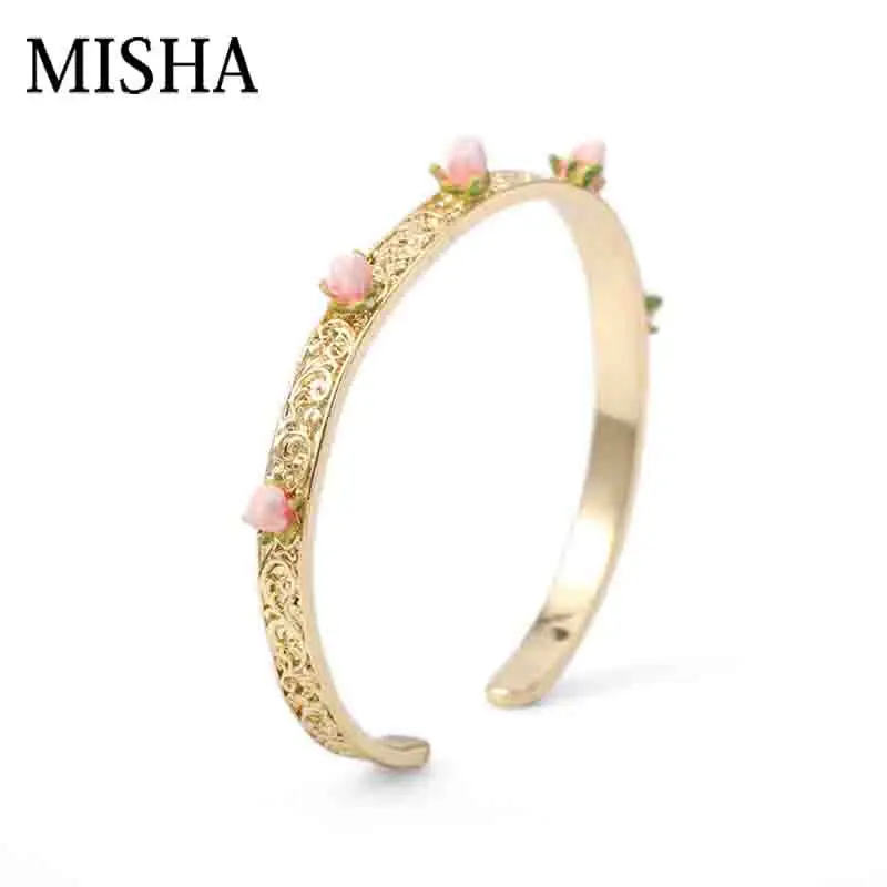MISHA New Elegant Carving Bracelets Bangles For Women Adjustable Handmade Enamel Glaze Mini Rose Gift Couple Bracelet L753 | Украшения и