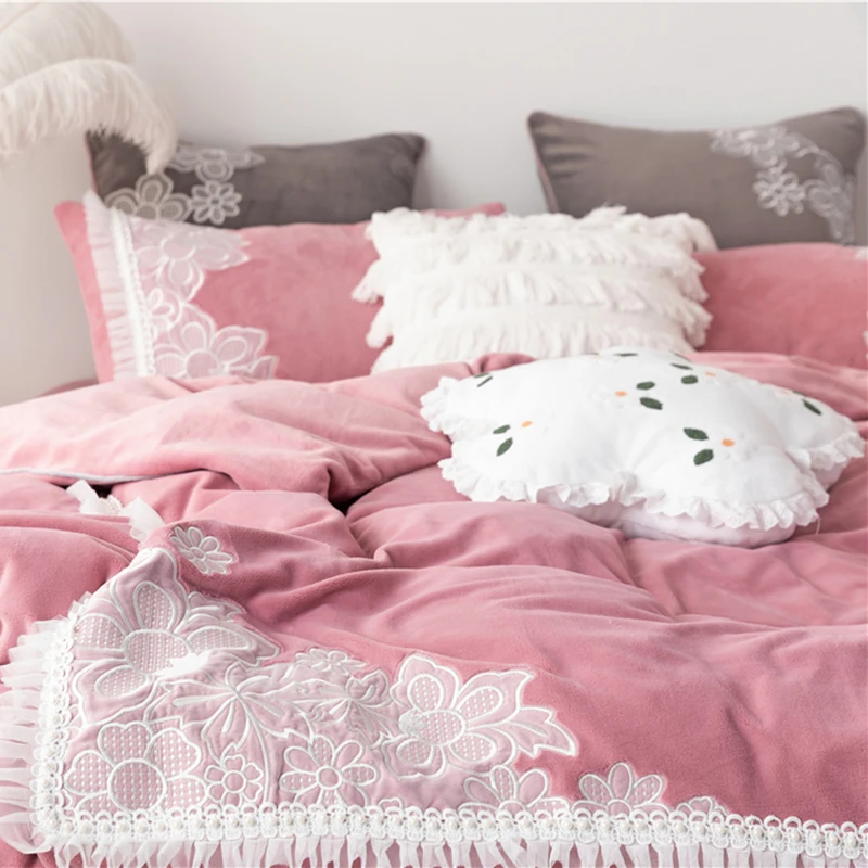 Розовый стиль принцессы белые кружевные цветы вышивка для девочек флисовая