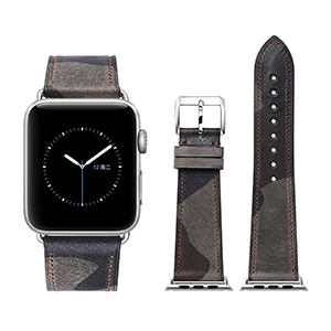 FOREST-Silver buckle Ремешок для Apple Watch 38 мм 42 мм ремешок для Apple Watch 40 мм 44 мм камуфляжная серия 4/3 Серия 2 серия 1 кожаный браслет iWatch - Цвет ремешка: FOREST-Silver buckle