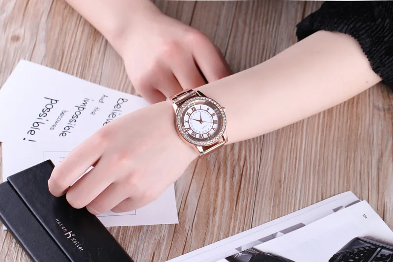Роскошные розовое золото из нержавеющей стали женские часы Модные Повседневные
