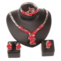 new african bead jewelry set for women party accessories silver plated red rhinestone wedding necklace earring jewelry sets