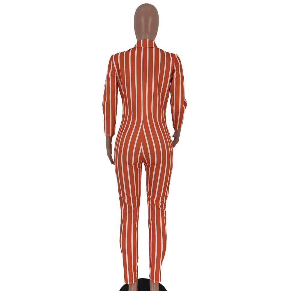 

HAOOHU Sexy bodysuit tracksuit rompers womens jumpsuit long sleeve skinny striped print slim casual overalls combinaison femme