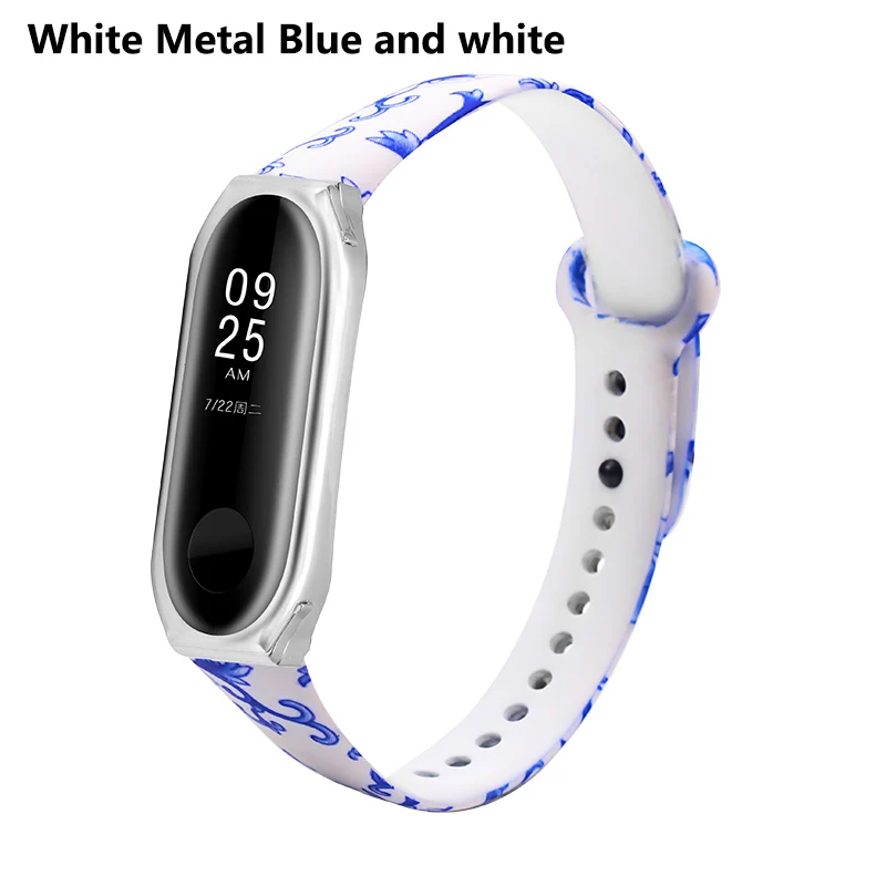 Silve blue and white BOORUI новые Miband 3 ремень с металлическим корпусом и разнообразные с цветочным принтом correas Miband 3 аксессуары ремешок для xiaomi mi3 - Цвет: Silve blue and white