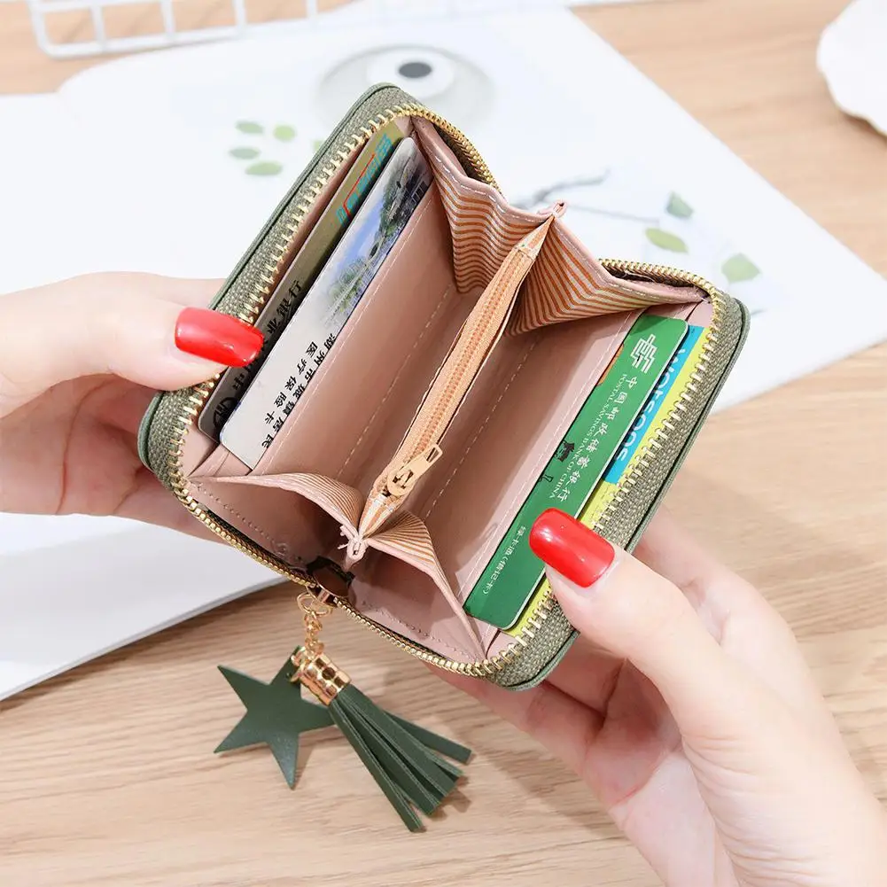 PinShang женский держатель для карт кошелек с коротким кисточкой и вишневым
