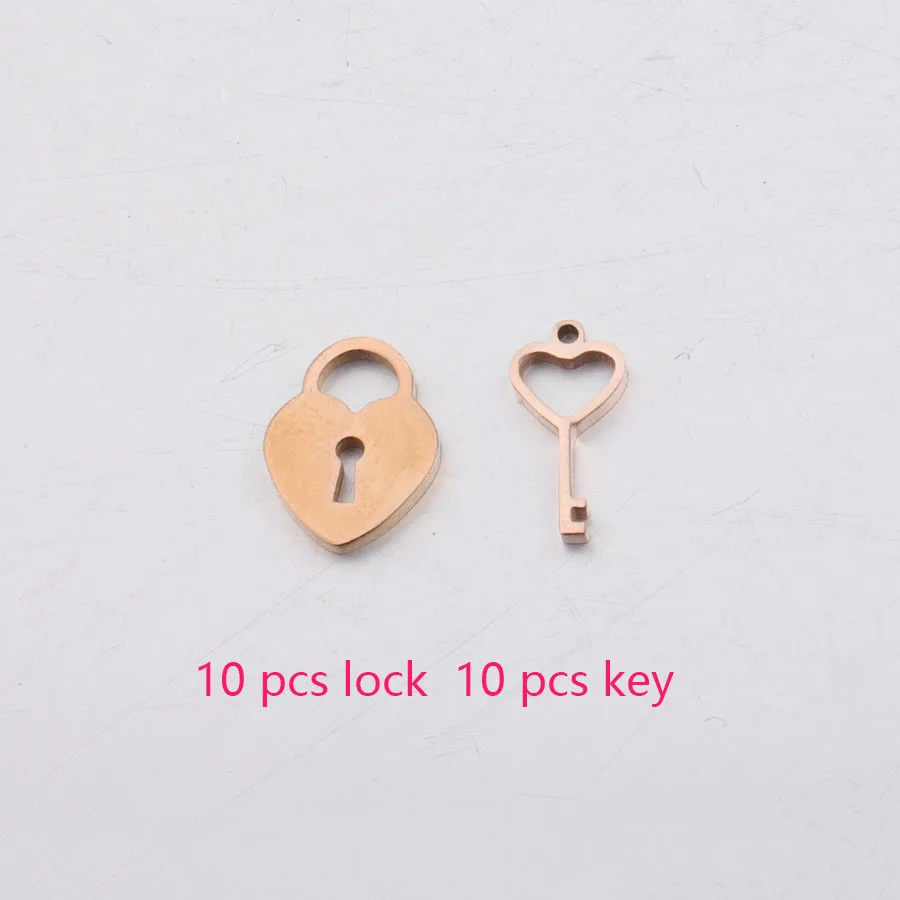 rose gold color Fnixtar, зеркальная полировка, нержавеющая сталь, 9*12 мм, любовь, сердце, замок, подвеска, брелок, 6,5*13 мм, DIY Neckalce, 20 шт./лот - Окраска металла: rose gold color