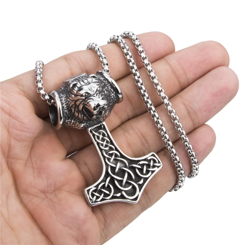 Elfasio мужской Кельтский Узел Тор Лев Молот серебро/золото нержавеющая сталь кулон