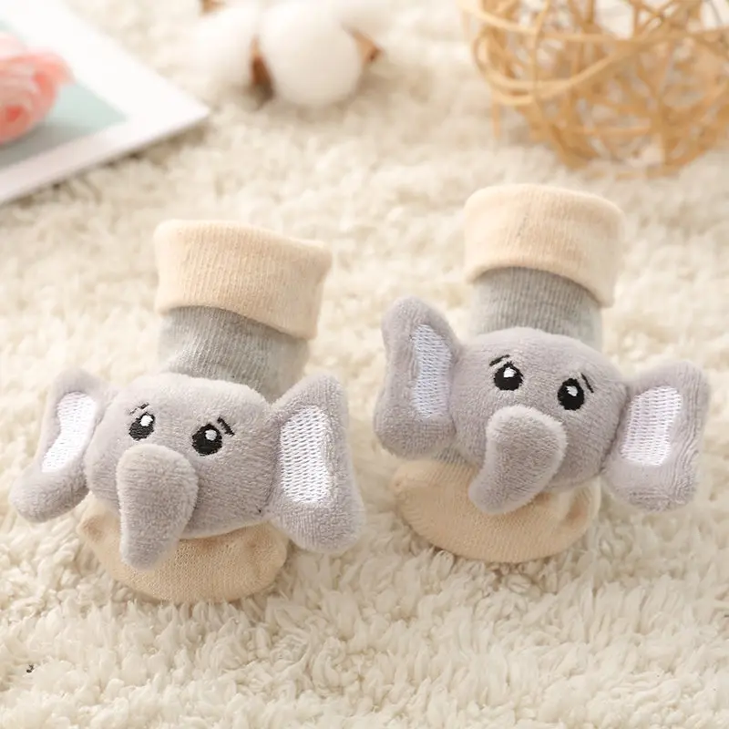 elephant with bell Носки для малышей; нескользящие хлопковые носки-тапочки с изображением куклы из мультфильма с колокольчиками; мягкие Милые сапожки для маленьких девочек и мальчиков - Цвет: elephant with bell
