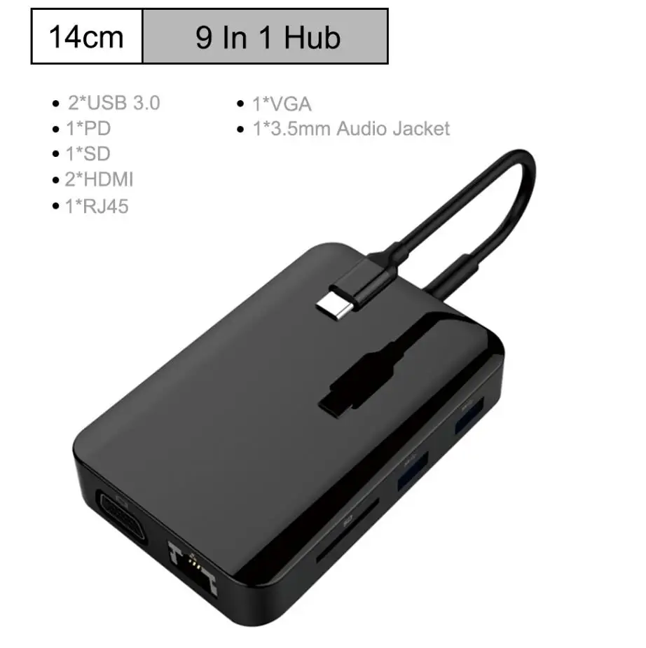 7 USB C концентратор 9 в 1 USB C адаптер концентратор для Ethernet HDMI концентратор данных/PD Зарядка 3 Usb 3,0 SD/TF кард-ридер/3,5 мм аудио - Цвет: 7
