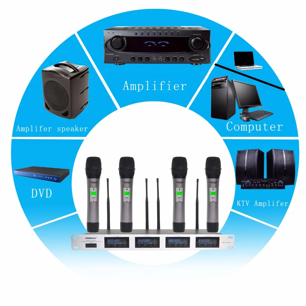 Freeboss FB U4800 4 канала 4*100 металлический ручной микрофон PLL IR UHF беспроводной для