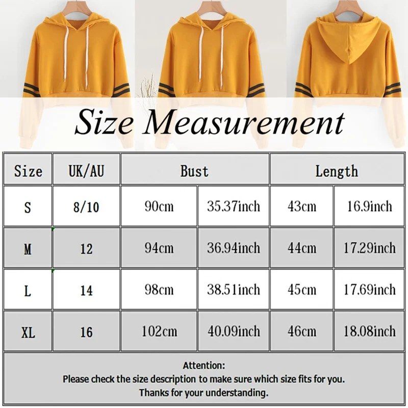 

Sweatshirt Hoodies Women Striped Long Sleeve Women Harajuku Yellow Crop Top Short Hooded Pullovers Hoodies