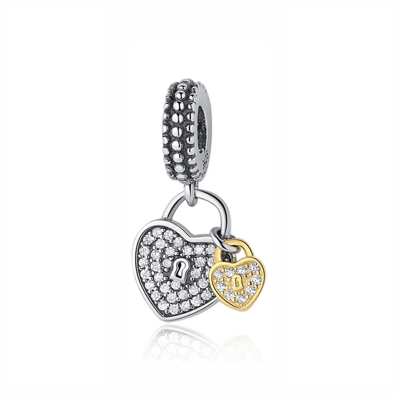 Love Locks 925 пробы серебряный шарм из бисера пчела любовь талисманы предохранительный цепной зажим золото подходит Pandora Браслеты для женщин Diy ювелирные изделия - Цвет: Love Locks