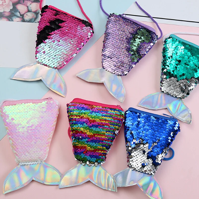 Женские кошельки с блестками и рыбьим хвостом маленькая сумка через плечо для