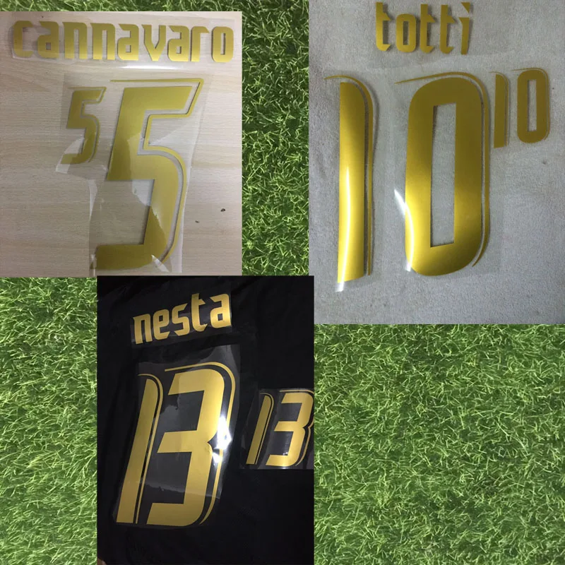 2006 Италия золотые наименования № 13 на юанях Totti Cannavaro Nameset печать флокирование