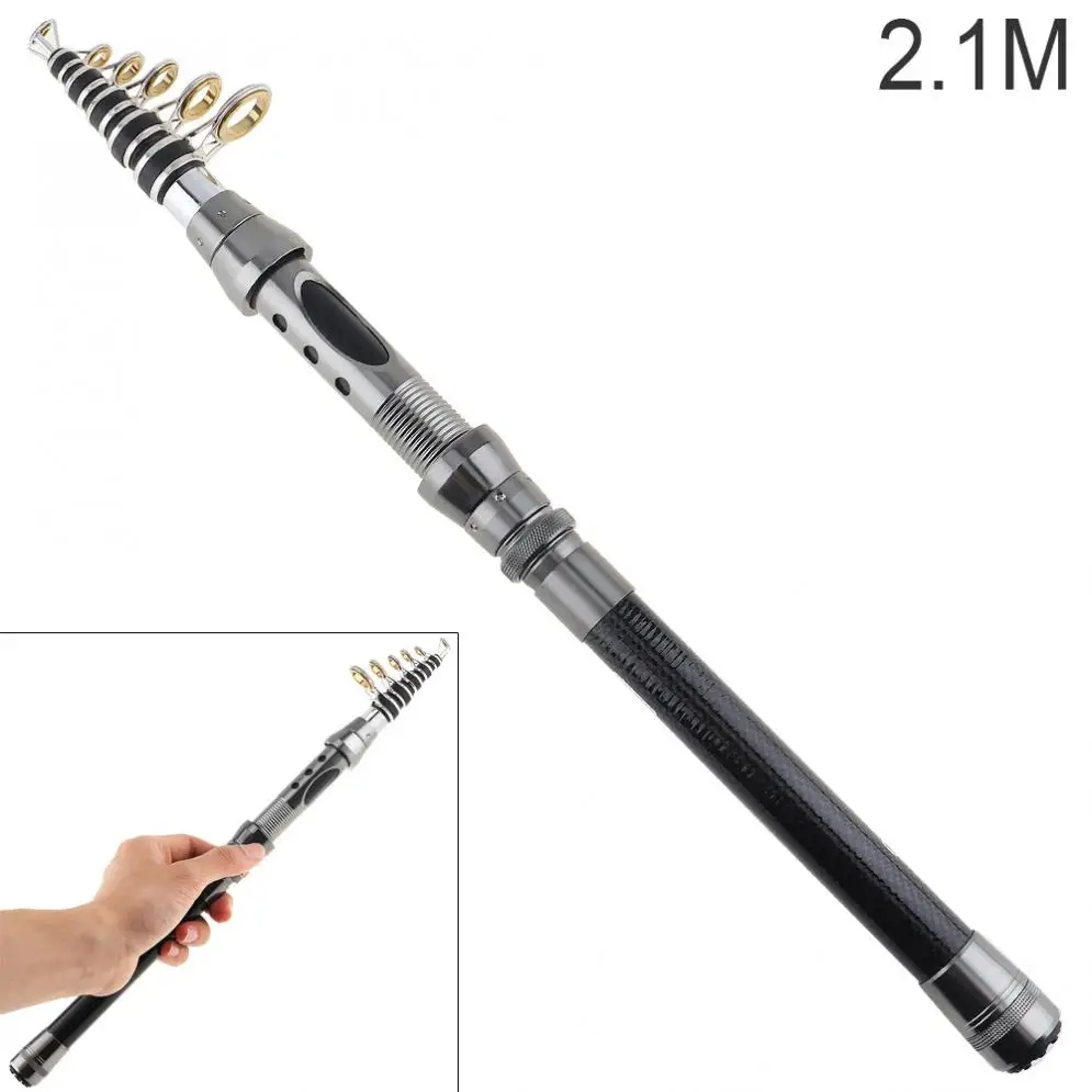 

2.1m Carbon Fiber Telescopic Fishing Rod Short Sea Rods 9 Section Ultra Light Travel Spinning Pole