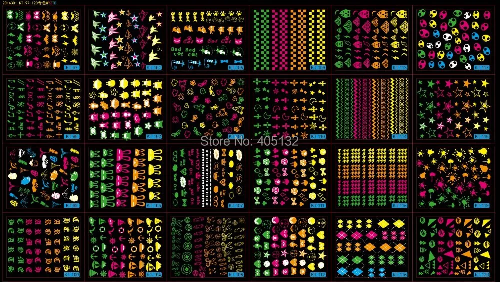 Набор стикеров для нейл-арта 20 листов в партии неоновая серия с рисунками из