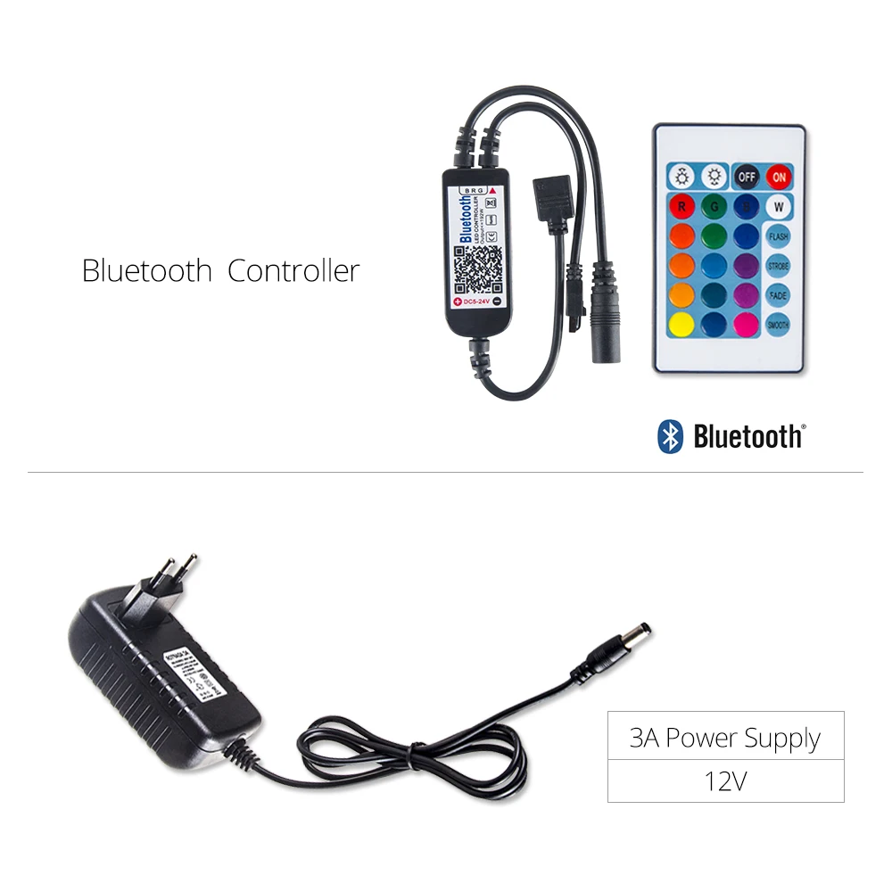 Светодиодная лента 5050 RGB с Bluetooth контроллер 24 клавиши адаптер 12 В 3 А 5 м 300